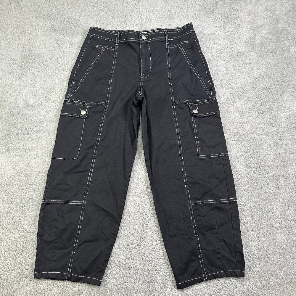 By Anthropologie The Carson‎ Utility Barrel Cargo Pants Size 12P Black High Rise